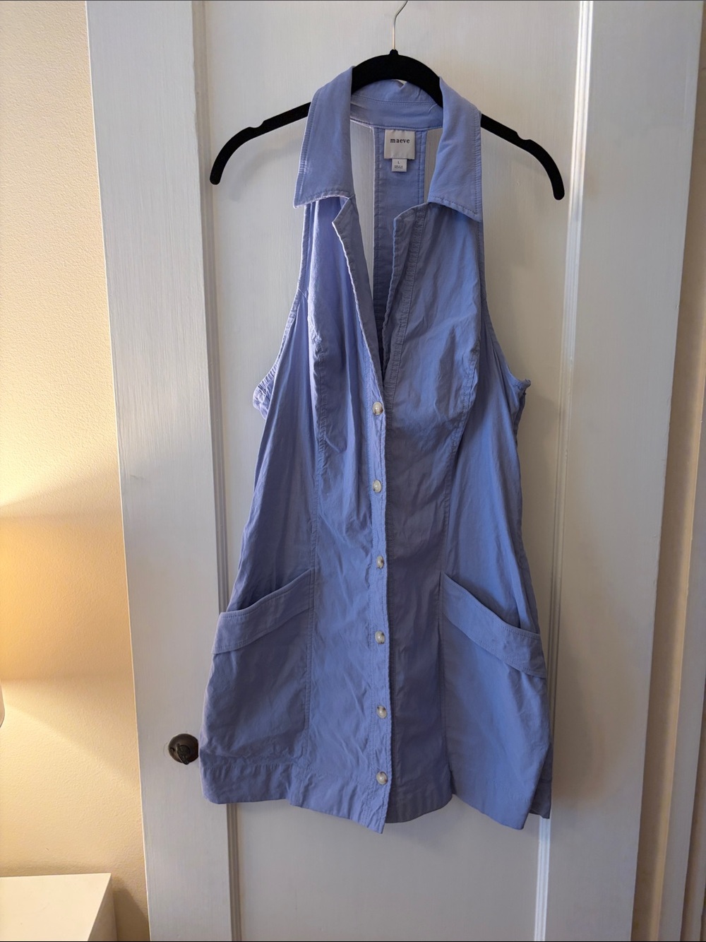 Maeve Sleeveless Shirt Dress in Light Blue